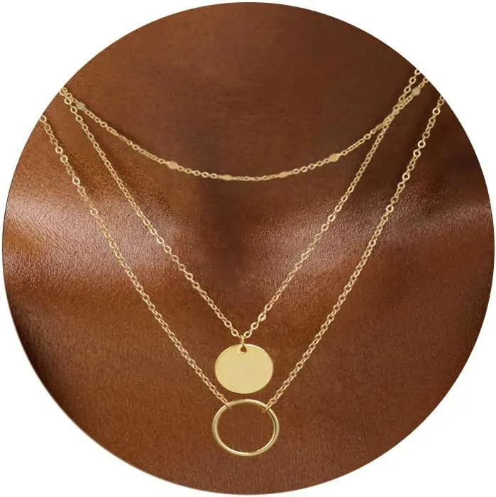Gold Layered Necklace for Women,Dainty 14K Gold Plated Trendy Pendant Necklace Gold Jewelry for Women