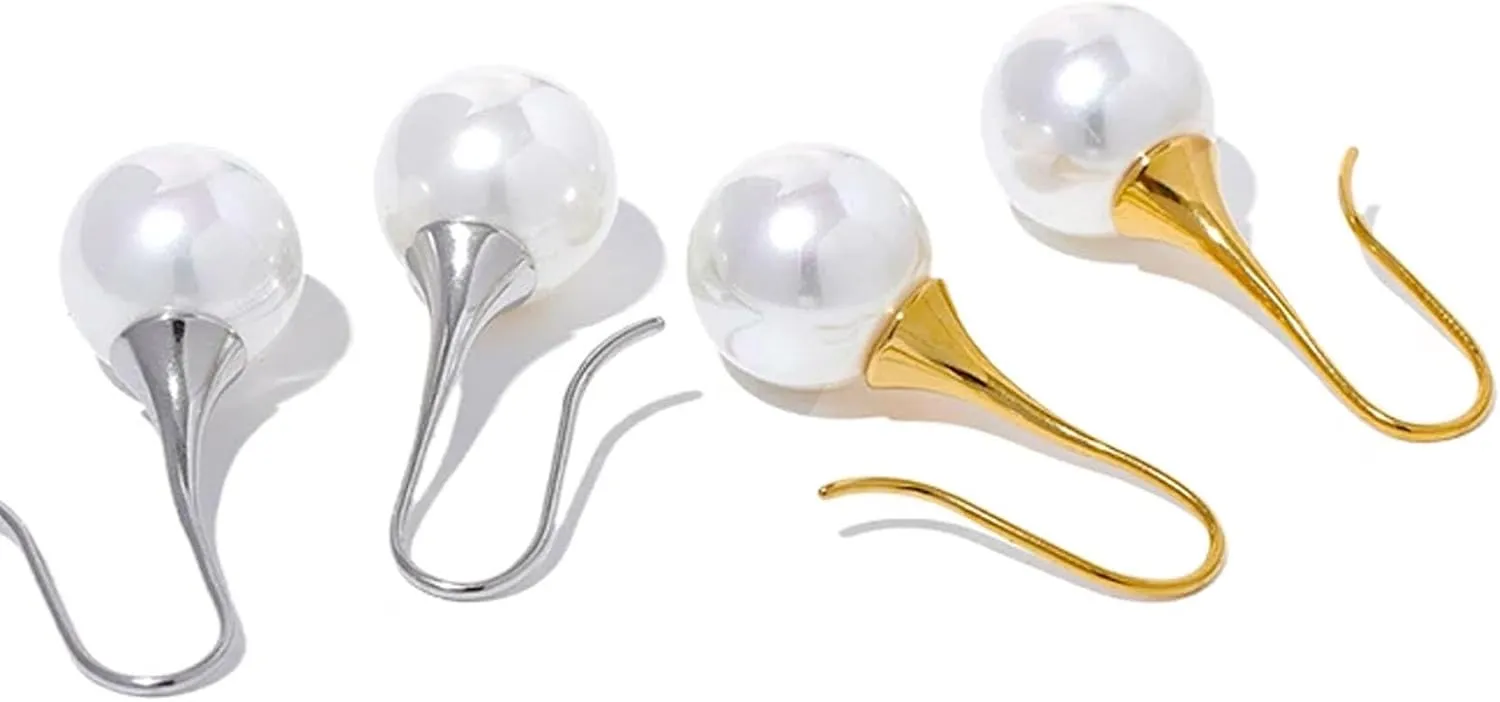 Gold Pearl Studs Earrings for Women 18K Gold Plated Pearl Drop Dangle Earrings Studs Wedding Dangling Earring