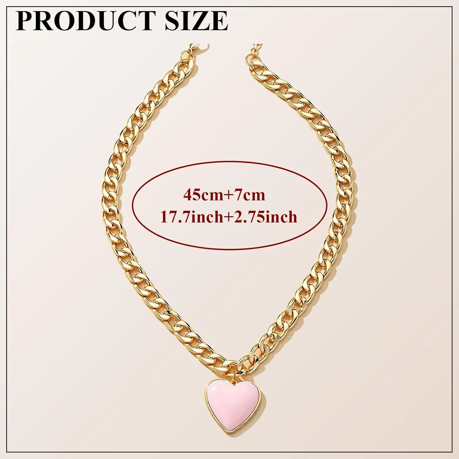 Gold Plated Heart Necklace for Women, Chunky Link Chain, Puffy Heart Pendant, Valentines Day Jewelry, Birthday, Mothers Day Gift, Minimalist Heart Choker for Lovers
