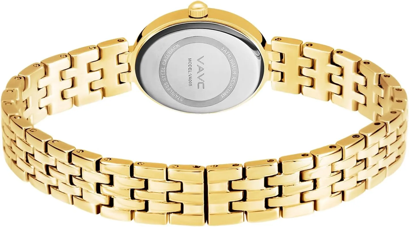 Gold Watches for Women,Minimalist Analog Womens Watch with Stainless Steel Band,Oval Case,Water Resistant Includes Bracelet Adjustment Tool