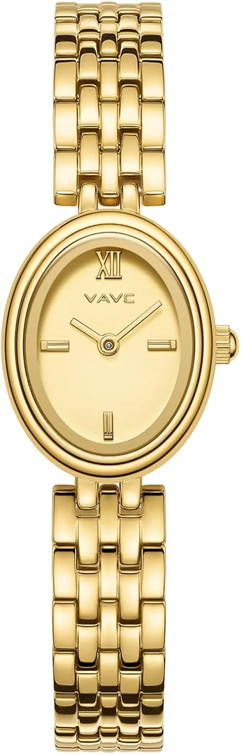 Gold Watches for Women,Minimalist Analog Womens Watch with Stainless Steel Band,Oval Case,Water Resistant Includes Bracelet Adjustment Tool