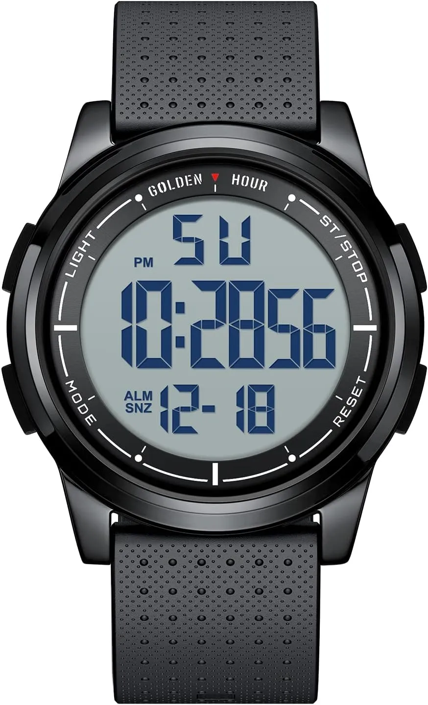 GOLDEN HOUR Ultra-Thin Minimalist Sports Waterproof Digital Watches Men with Wide-Angle Display Rubber Strap Wrist Watch for Men Women