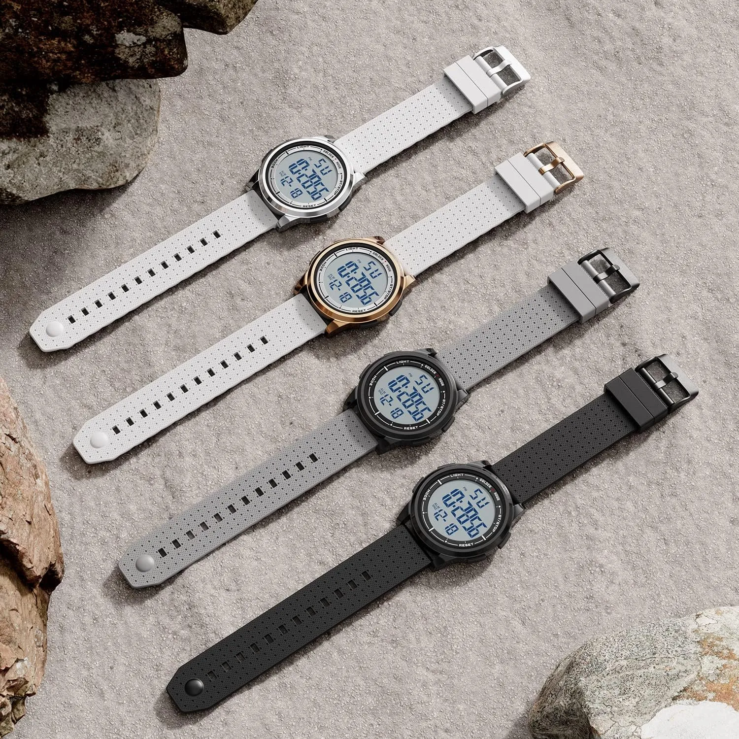 GOLDEN HOUR Ultra-Thin Minimalist Sports Waterproof Digital Watches Men with Wide-Angle Display Rubber Strap Wrist Watch for Men Women