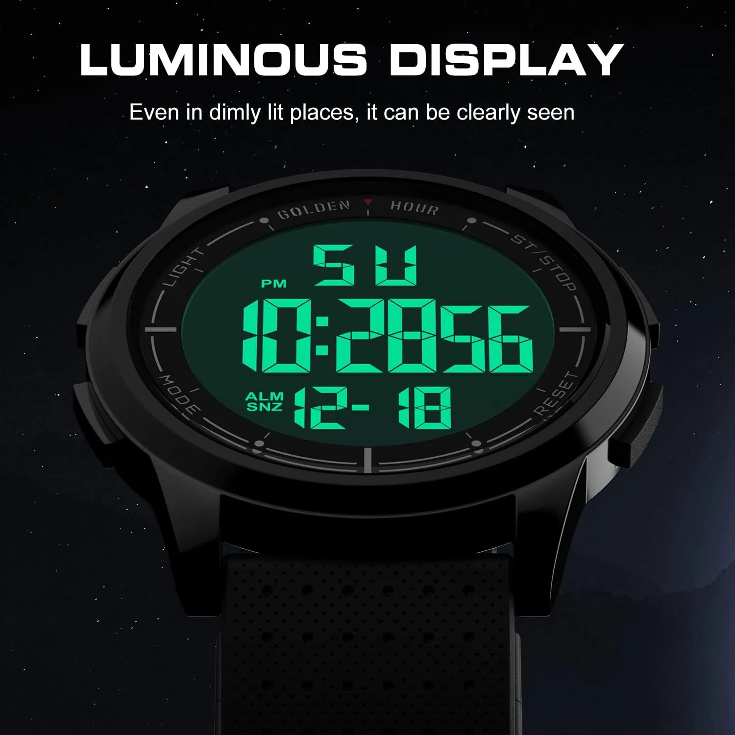 GOLDEN HOUR Ultra-Thin Minimalist Sports Waterproof Digital Watches Men with Wide-Angle Display Rubber Strap Wrist Watch for Men Women