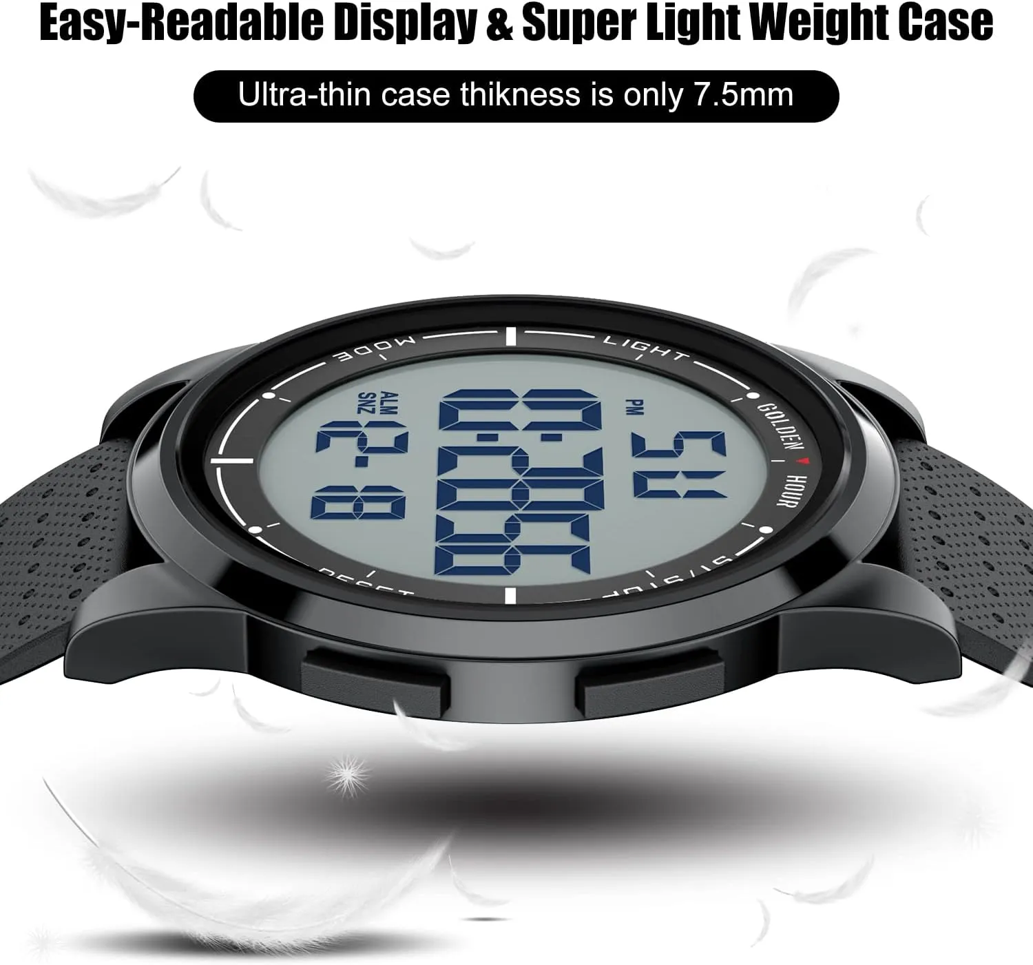 GOLDEN HOUR Ultra-Thin Minimalist Sports Waterproof Digital Watches Men with Wide-Angle Display Rubber Strap Wrist Watch for Men Women