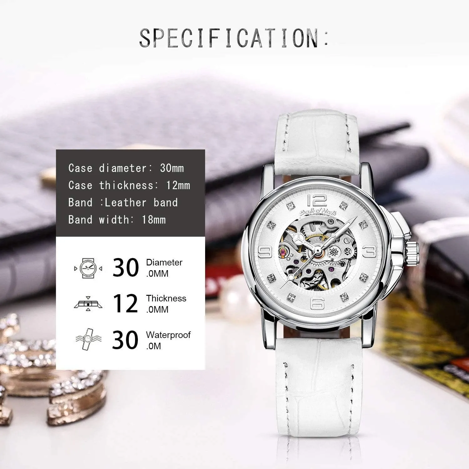 Gute Women's Watch Luxury Mechanical Stainless Steel Skeleton Steampunk Automatic Self Winding Wristwatch