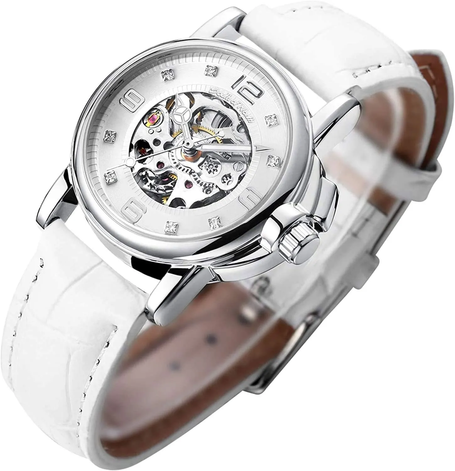 Gute Women's Watch Luxury Mechanical Stainless Steel Skeleton Steampunk Automatic Self Winding Wristwatch