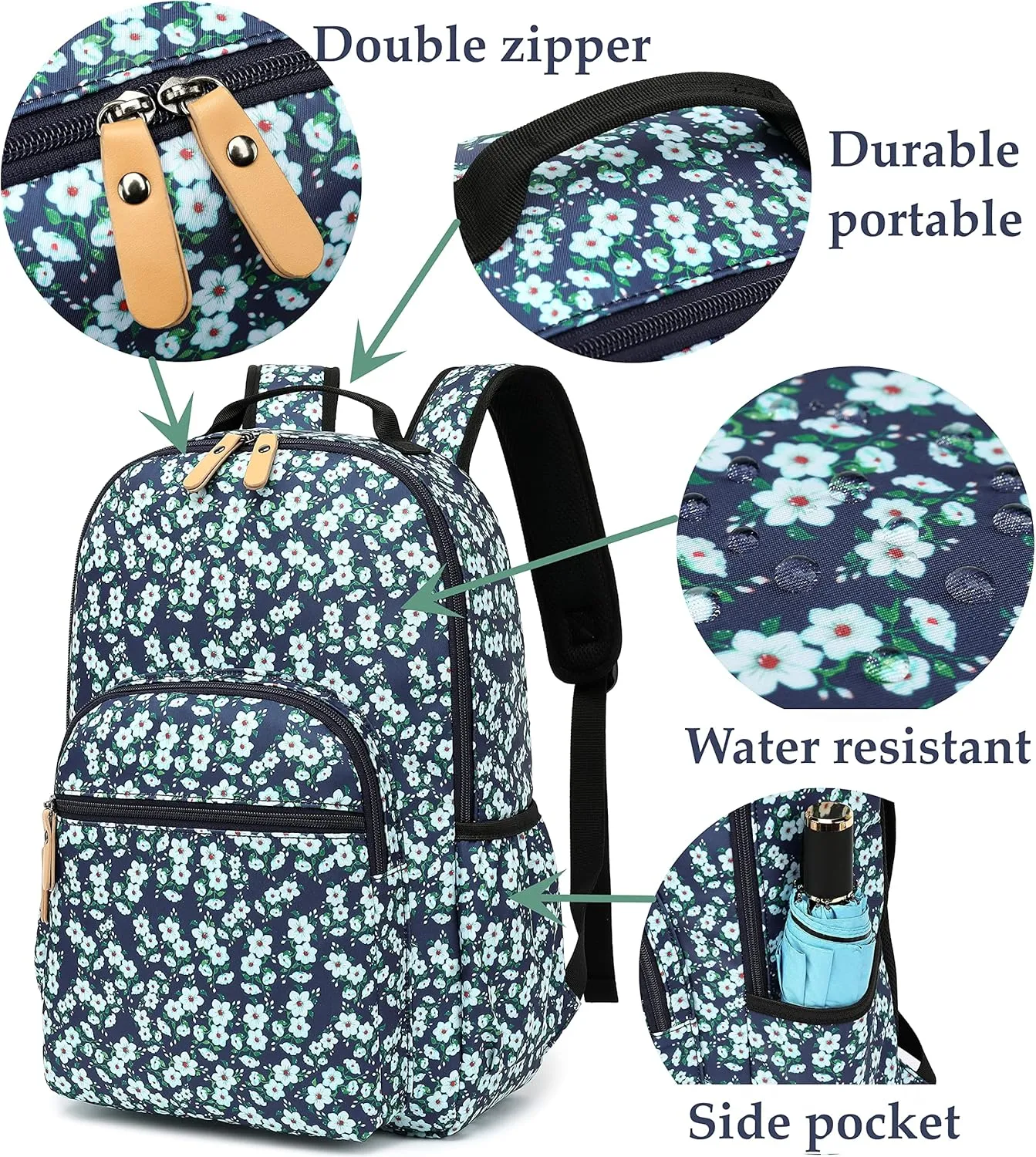 H HIKKER-LINK Fashion Floral Backpack Laptop Backpack Travel Bag Casual Daypack for Weekender Black