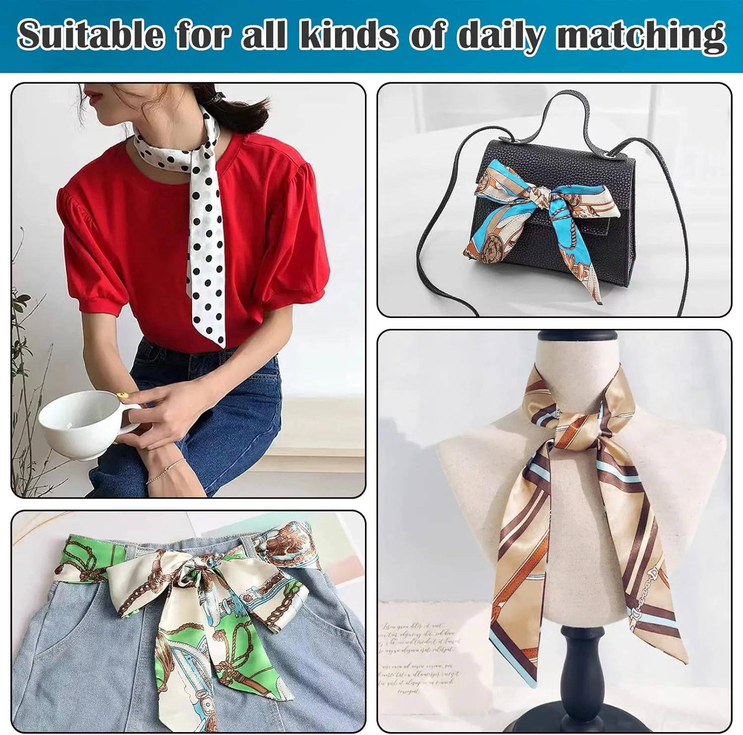 Hairband Handbag Ribbon Scarf, Hair Head Band for Purse Decor, Neck Scarf Skinny for Women Bracelet