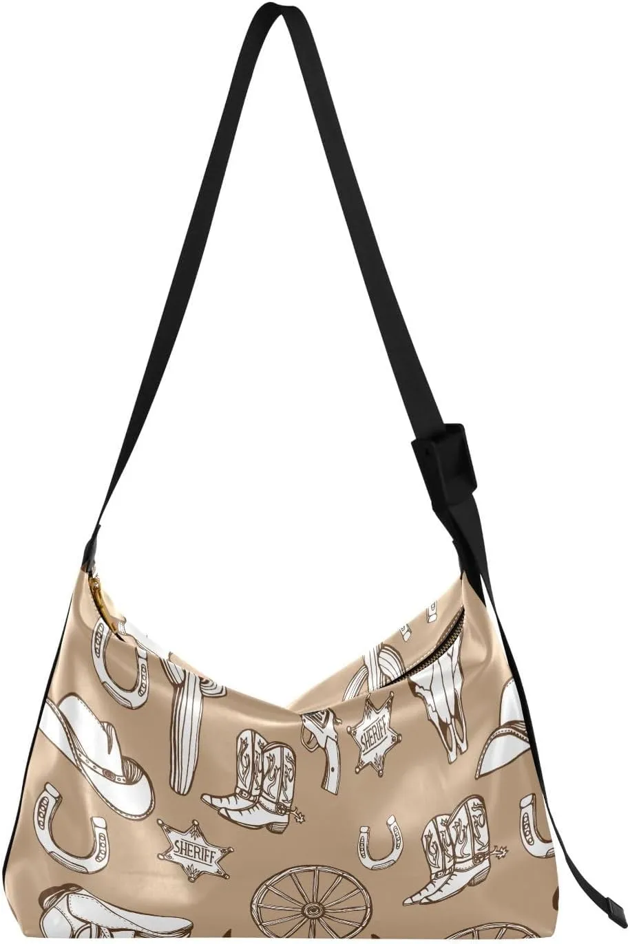 Hand Drawn Wild West Hobo Crossbody Bags for Women Leather Large Shoulder Bag Cross Body Western Trendy Womens Tote Bags Handbag for Travel Shopping