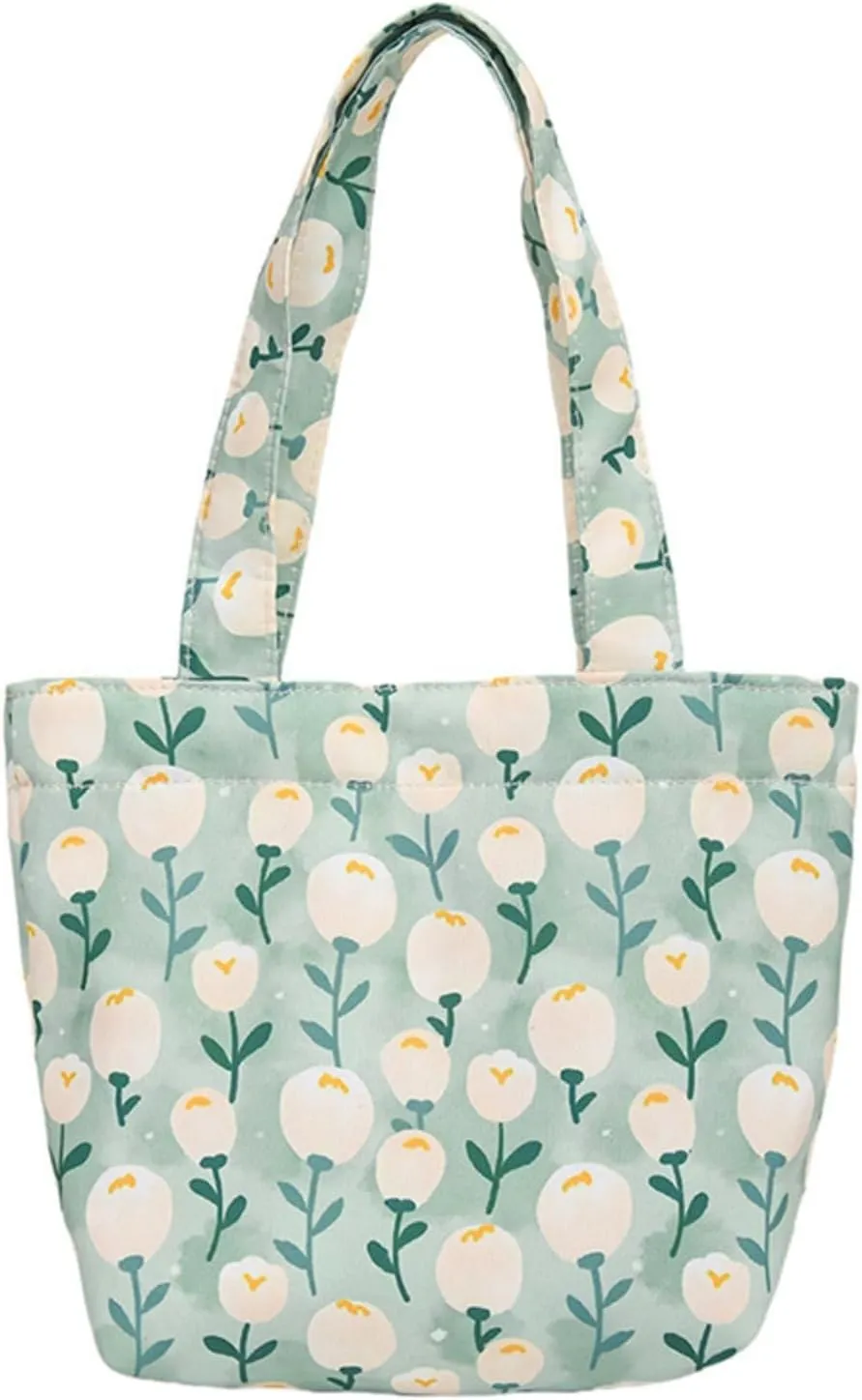 Handbags for Women Small Handbag with Handle Cute Floral Canvas Tote Bucket Hobo Bag Shopping Travel Purse for Work Gift