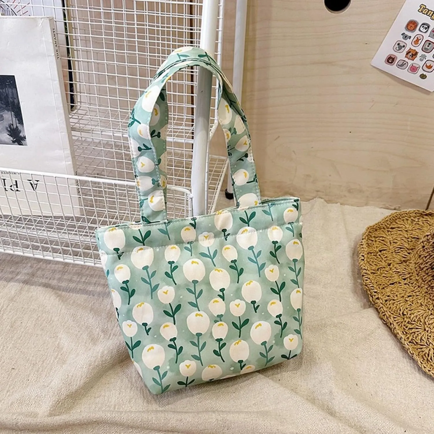 Handbags for Women Small Handbag with Handle Cute Floral Canvas Tote Bucket Hobo Bag Shopping Travel Purse for Work Gift