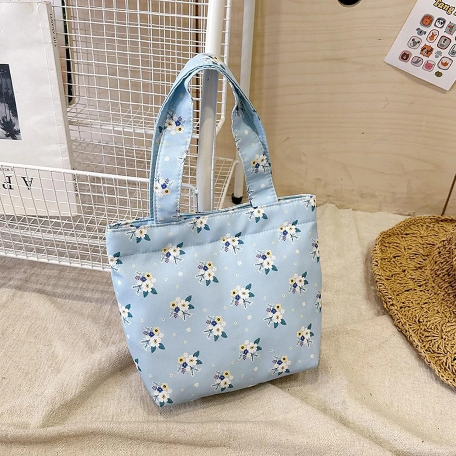 Handbags for Women Small Handbag with Handle Cute Floral Canvas Tote Bucket Hobo Bag Shopping Travel Purse for Work Gift