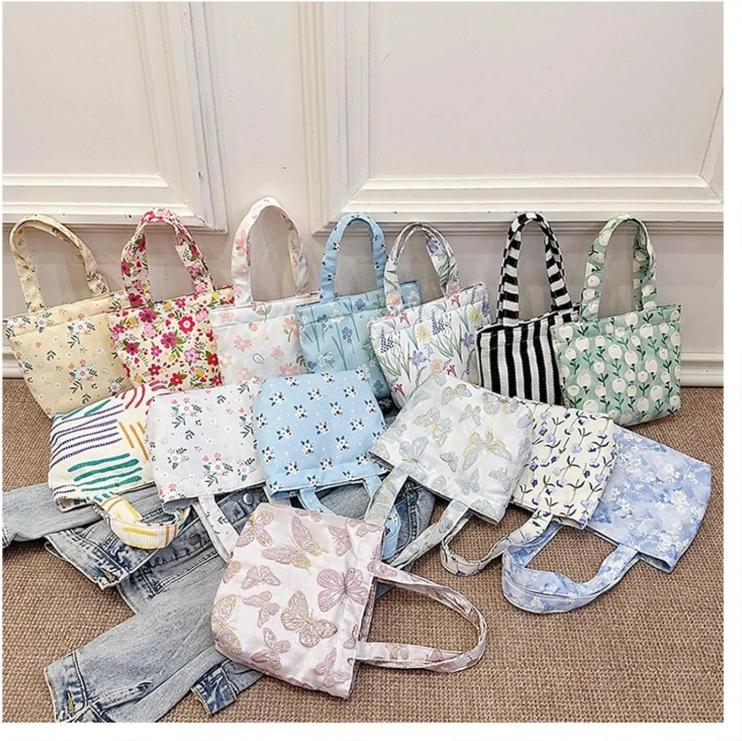 Handbags for Women Small Handbag with Handle Cute Floral Canvas Tote Bucket Hobo Bag Shopping Travel Purse for Work Gift