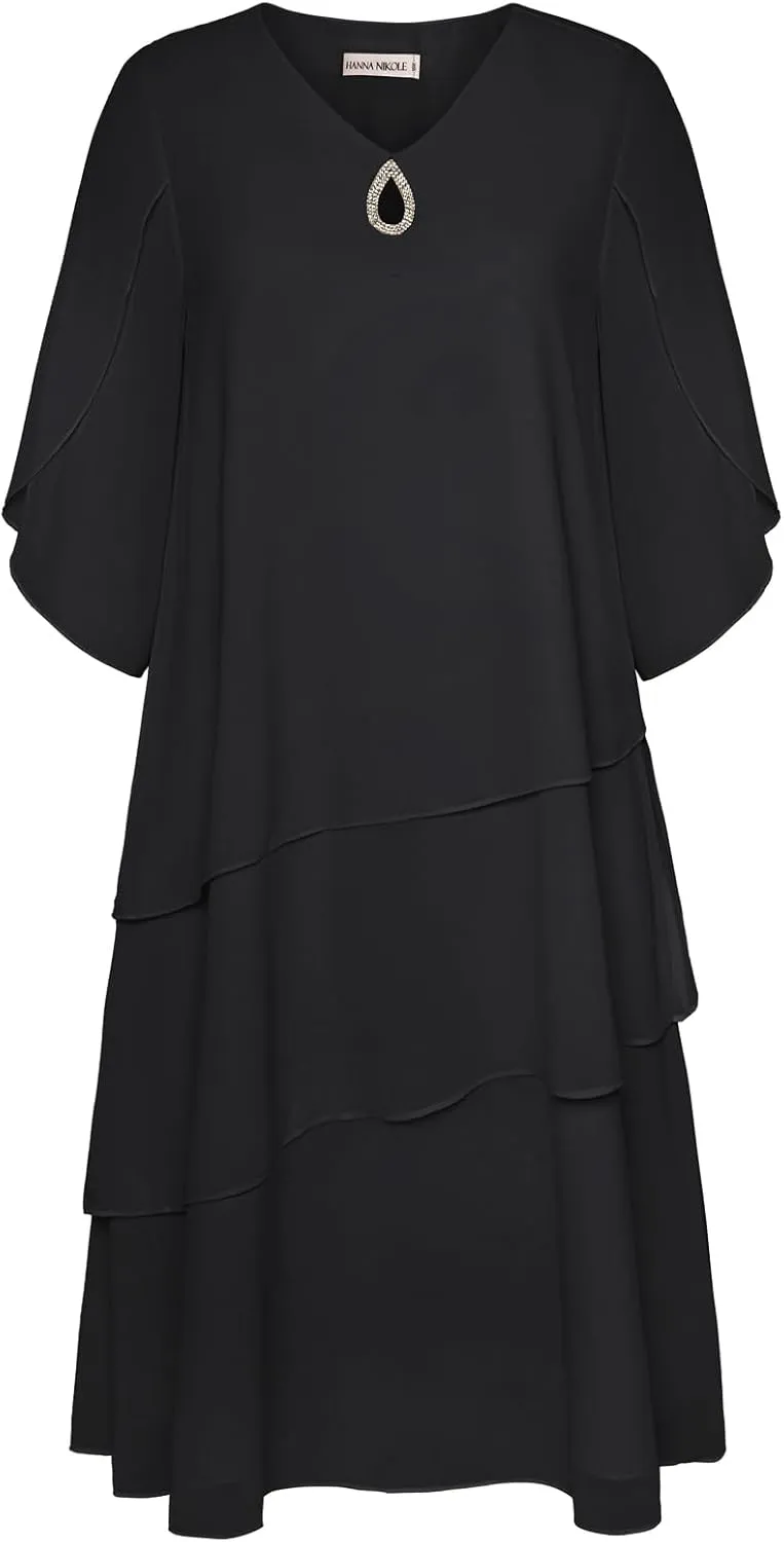Hanna Nikole Plus Size Wedding Guest Dress for Women Layered Hem Chiffon Mother of The Bride Dress