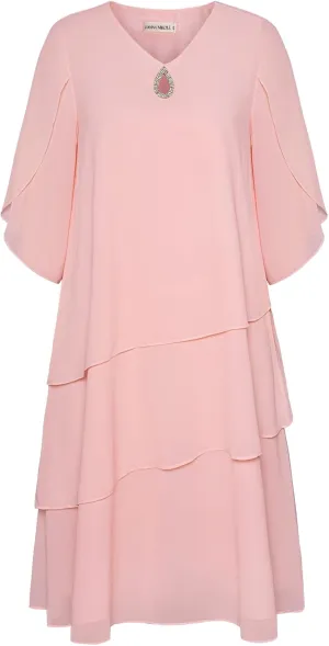 Hanna Nikole Plus Size Wedding Guest Dress for Women Layered Hem Chiffon Mother of The Bride Dress