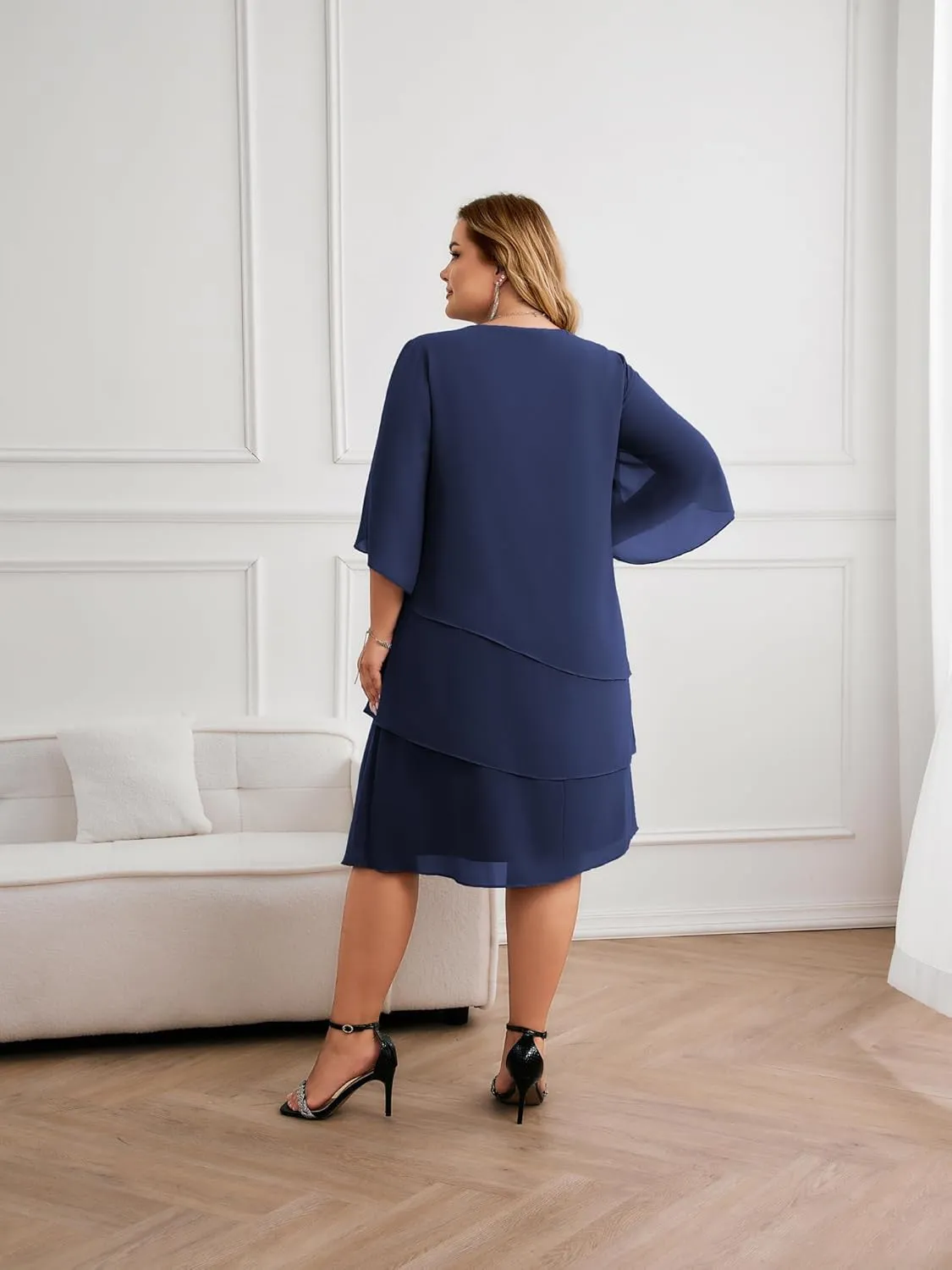 Hanna Nikole Plus Size Wedding Guest Dress for Women Layered Hem Chiffon Mother of The Bride Dress