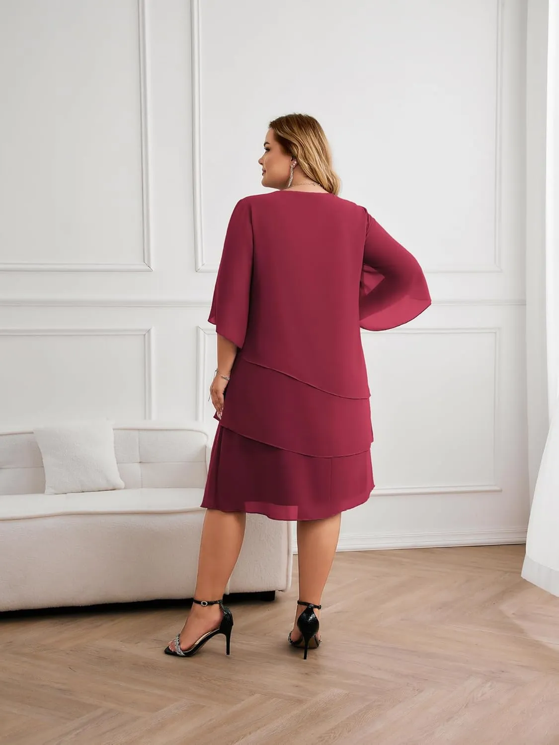 Hanna Nikole Plus Size Wedding Guest Dress for Women Layered Hem Chiffon Mother of The Bride Dress