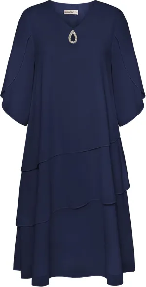 Hanna Nikole Plus Size Wedding Guest Dress for Women Layered Hem Chiffon Mother of The Bride Dress