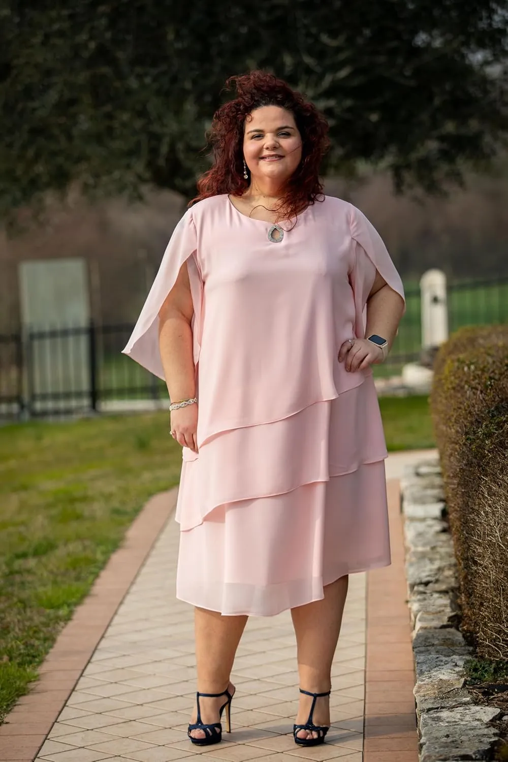 Hanna Nikole Plus Size Wedding Guest Dress for Women Layered Hem Chiffon Mother of The Bride Dress