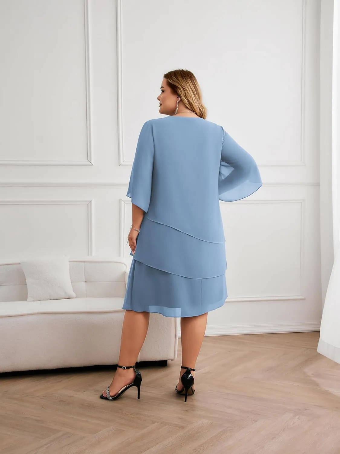 Hanna Nikole Plus Size Wedding Guest Dress for Women Layered Hem Chiffon Mother of The Bride Dress