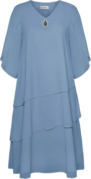 Hanna Nikole Plus Size Wedding Guest Dress for Women Layered Hem Chiffon Mother of The Bride Dress
