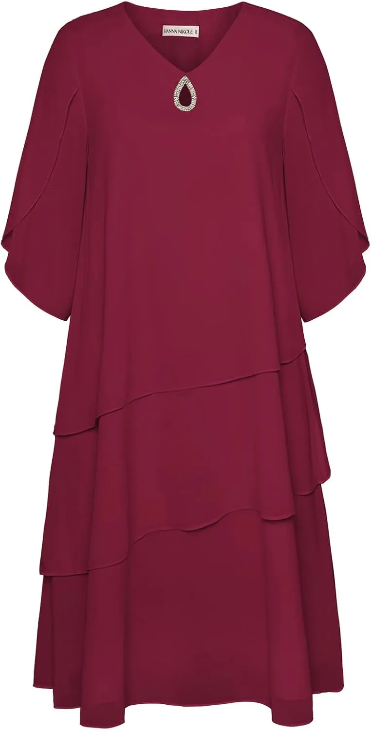 Hanna Nikole Plus Size Wedding Guest Dress for Women Layered Hem Chiffon Mother of The Bride Dress