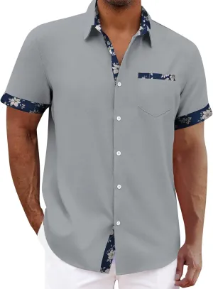 Hawaiian Shirt for Men Button Down Cuban Guayabera Tops V Neck Short Sleeve Aloha Shirts Summer Beach Camp Blouses