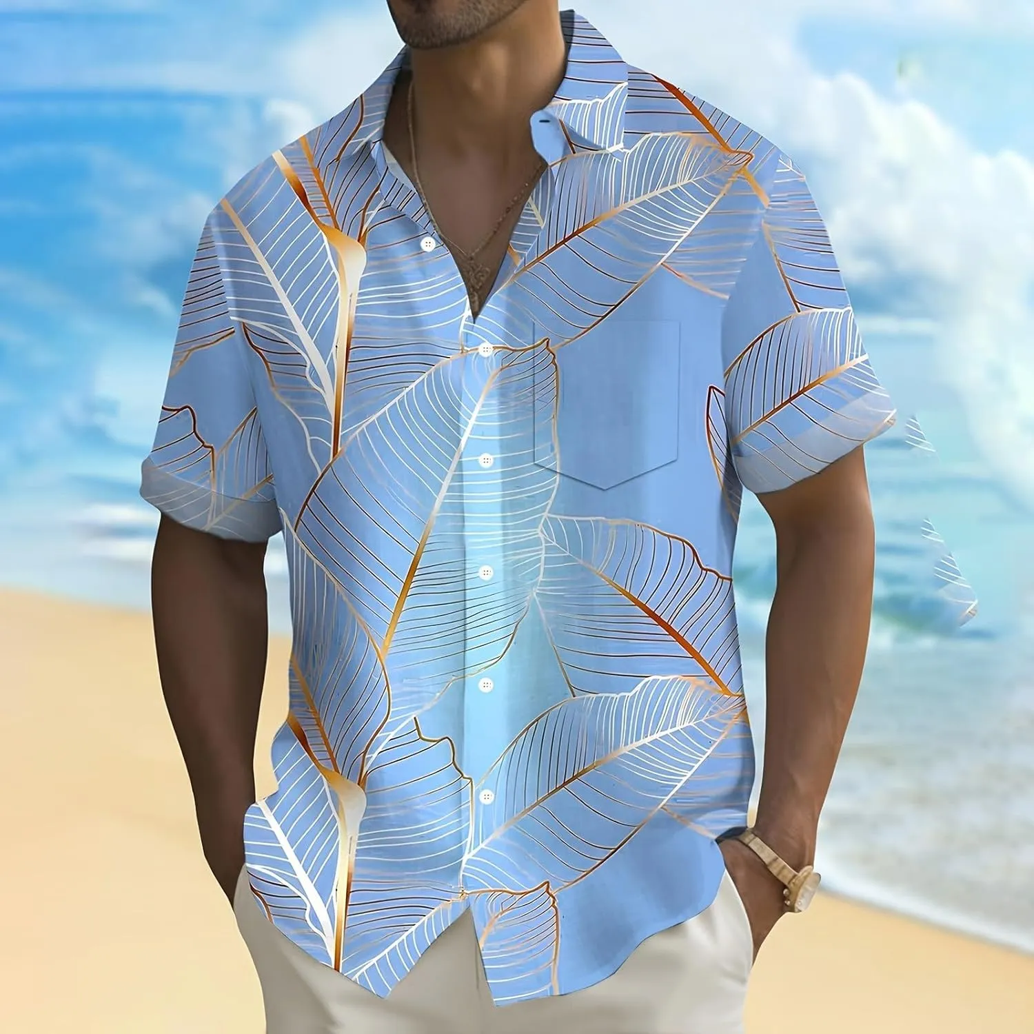 Hawaiian Shirt for Men Button Down Short Sleeve Shirt Casual Summer Beach Blouses Printed Tropical Style Floral