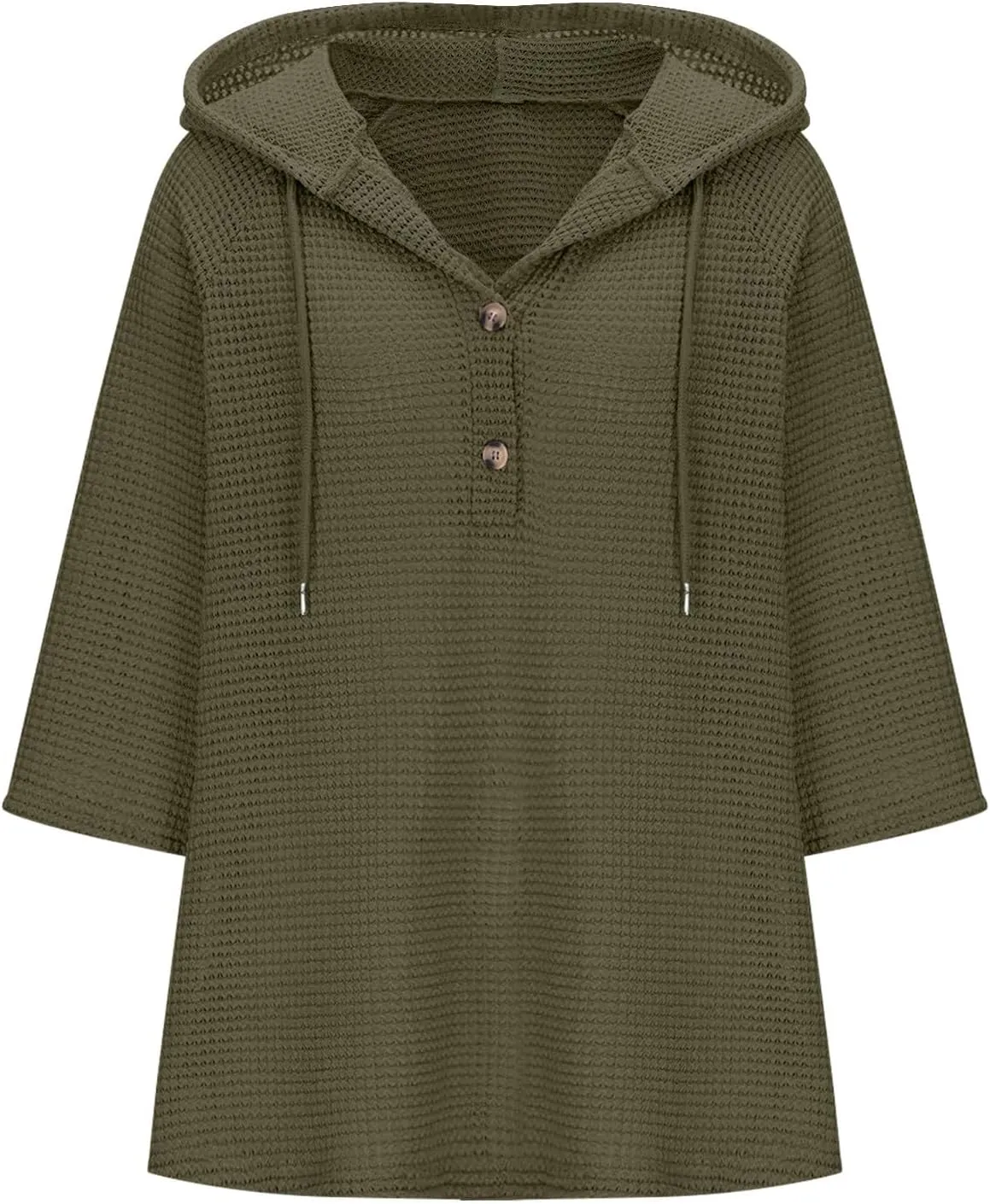Henley Shirts for Women 3/4 Length Sleeve Button Summer Waffle Hoodies Pullover Cute Vneck Tops Elbow Sleeve Shirts
