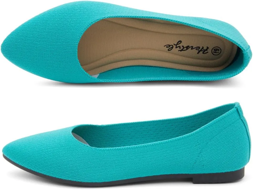 Herstyle Women??s Flats 2025 ?C Pointed Toe Knit Ballet Flat Shoes with Memory Foam, Slip-On Dressy Flats for Work, Office & Party, Comfy Business Casual Shoes for Travel