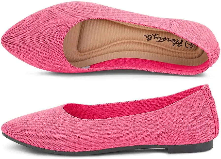 Herstyle Women??s Flats 2025 ?C Pointed Toe Knit Ballet Flat Shoes with Memory Foam, Slip-On Dressy Flats for Work, Office & Party, Comfy Business Casual Shoes for Travel