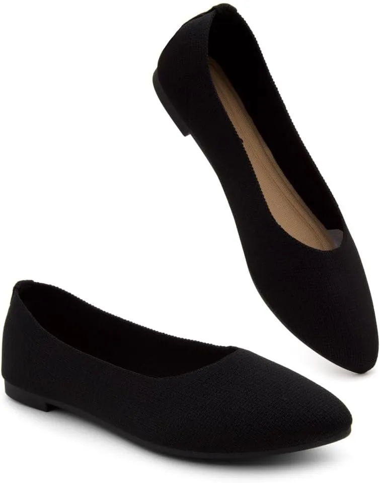 Herstyle Women??s Flats 2025 ?C Pointed Toe Knit Ballet Flat Shoes with Memory Foam, Slip-On Dressy Flats for Work, Office & Party, Comfy Business Casual Shoes for Travel