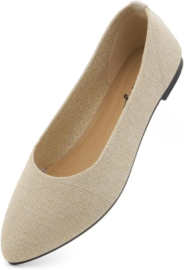 Herstyle Women??s Flats 2025 ?C Pointed Toe Knit Ballet Flat Shoes with Memory Foam, Slip-On Dressy Flats for Work, Office & Party, Comfy Business Casual Shoes for Travel