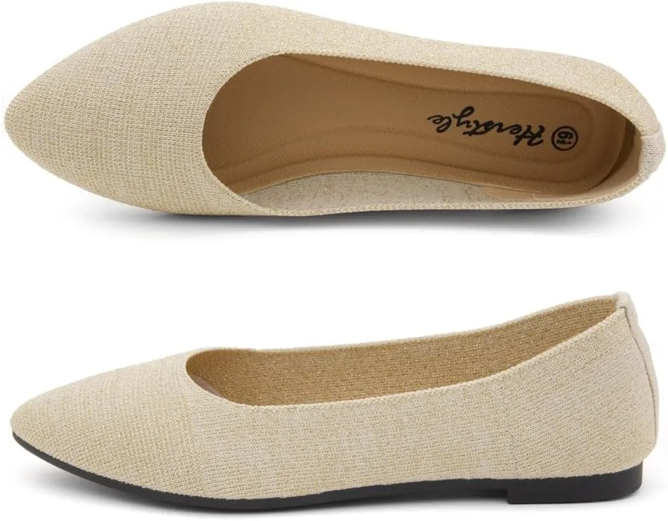 Herstyle Women??s Flats 2025 ?C Pointed Toe Knit Ballet Flat Shoes with Memory Foam, Slip-On Dressy Flats for Work, Office & Party, Comfy Business Casual Shoes for Travel
