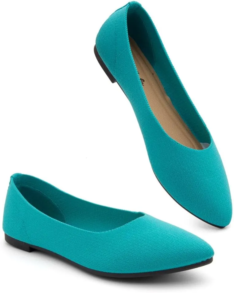 Herstyle Women??s Flats 2025 ?C Pointed Toe Knit Ballet Flat Shoes with Memory Foam, Slip-On Dressy Flats for Work, Office & Party, Comfy Business Casual Shoes for Travel