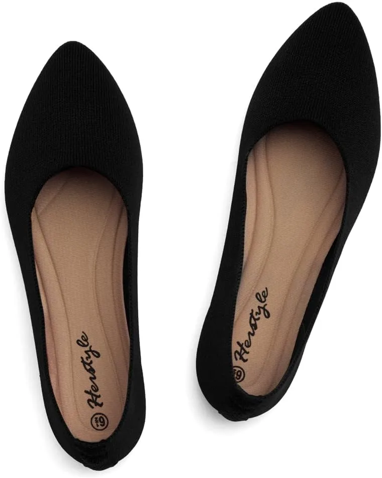 Herstyle Women??s Flats 2025 ?C Pointed Toe Knit Ballet Flat Shoes with Memory Foam, Slip-On Dressy Flats for Work, Office & Party, Comfy Business Casual Shoes for Travel