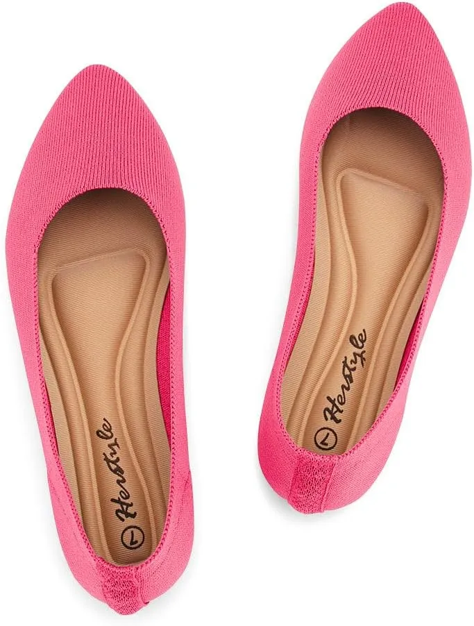 Herstyle Women??s Flats 2025 ?C Pointed Toe Knit Ballet Flat Shoes with Memory Foam, Slip-On Dressy Flats for Work, Office & Party, Comfy Business Casual Shoes for Travel