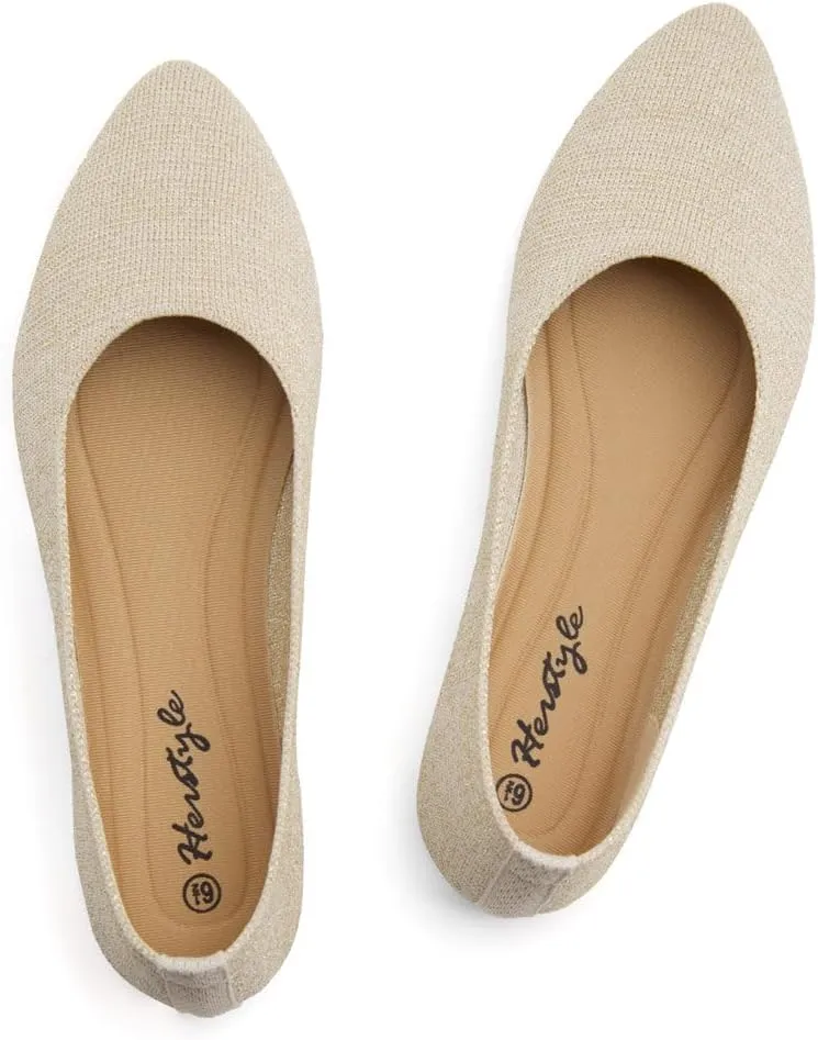 Herstyle Women??s Flats 2025 ?C Pointed Toe Knit Ballet Flat Shoes with Memory Foam, Slip-On Dressy Flats for Work, Office & Party, Comfy Business Casual Shoes for Travel