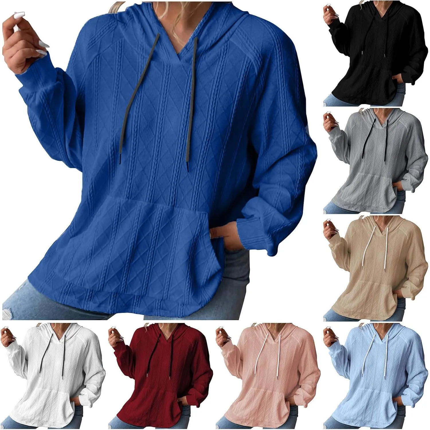 HGps8w Oversized Hoodies for Women Solid Color Casual Drawstring Pullover Sweatshirts Basic Hooded Tops 2025 Fall Fashion