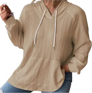 HGps8w Oversized Hoodies for Women Solid Color Casual Drawstring Pullover Sweatshirts Basic Hooded Tops 2025 Fall Fashion