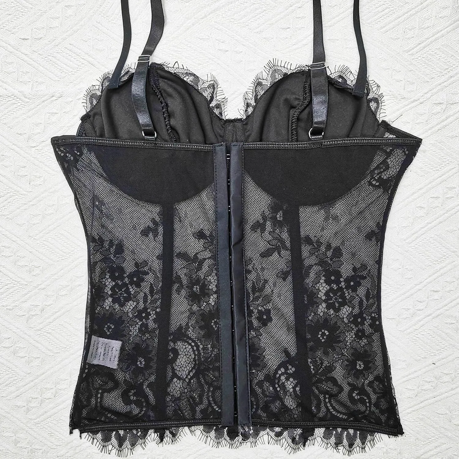 HGps8w Women's Underwire Corset Tops Sexy Lace Patchwork Sheer Camisole Going Out Sleeveless Slim Fit Crop Bustier Shirts
