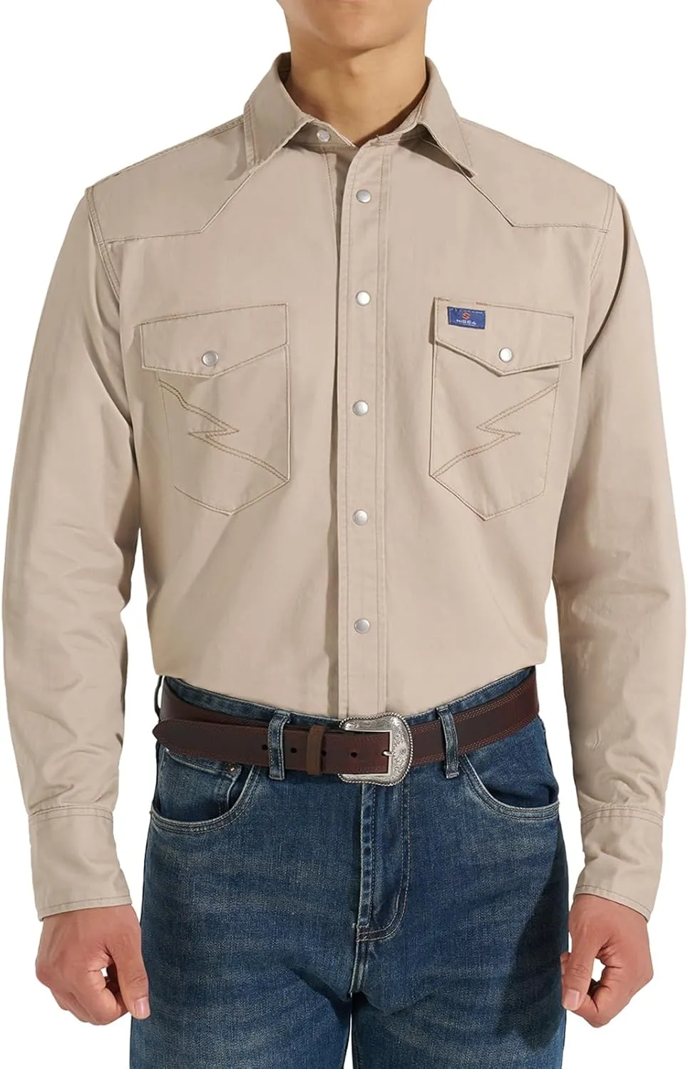 HISEA Men's Denim Shirt Long Sleeve Work Shirt Mens Regular Fit Button Down Shirts Cotton Work Shirts Washed Finish