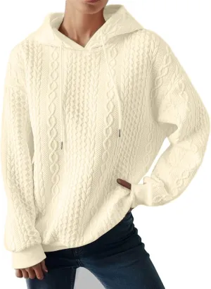 Hooded Sweatshirt Women Pullover Drawstring Loose Sweaters Trendy Oversized Long Sleeve Shirt Solid Top with Pocket