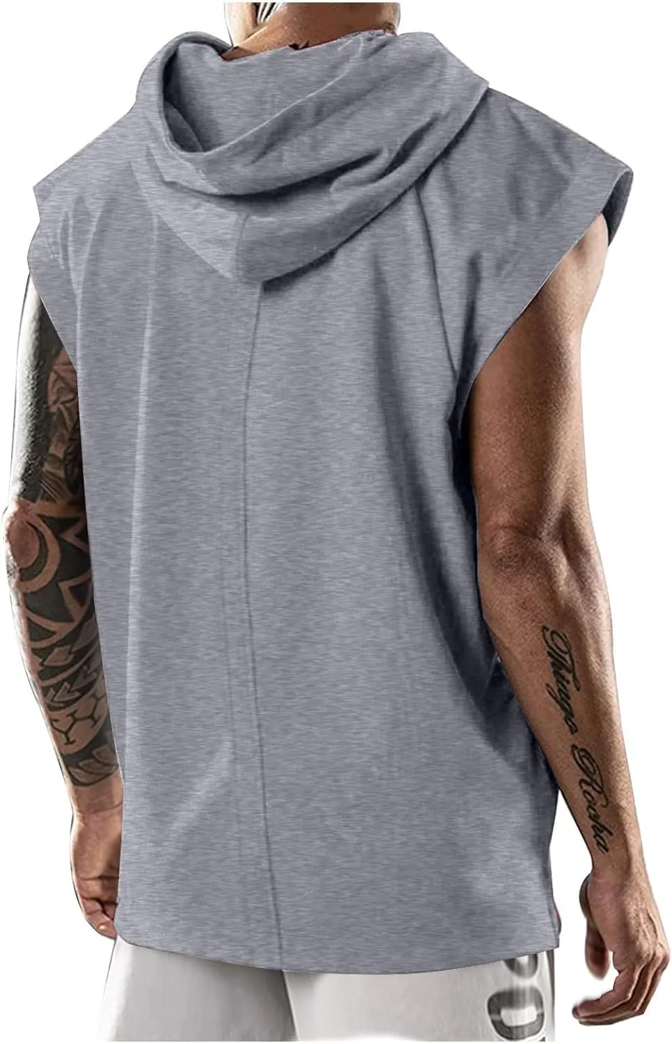 Hooded Tank Tops for Men Sleeveless Cut Off Summer Workout T Shirt Muscle Bodybuilding Gym Hoodies Loose Fit Tees