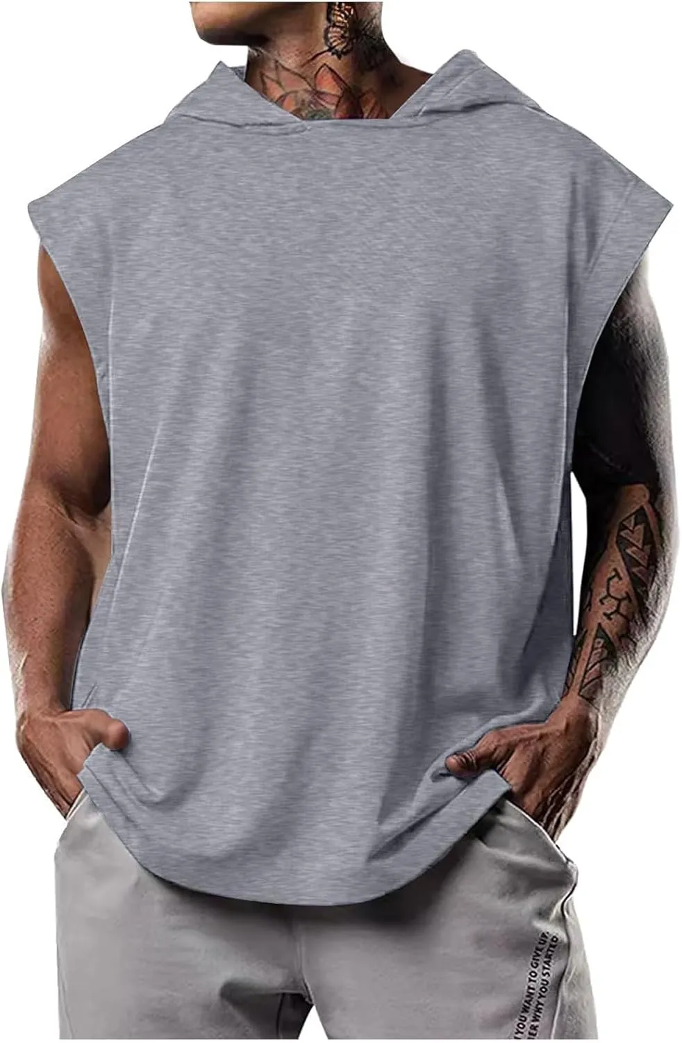 Hooded Tank Tops for Men Sleeveless Cut Off Summer Workout T Shirt Muscle Bodybuilding Gym Hoodies Loose Fit Tees