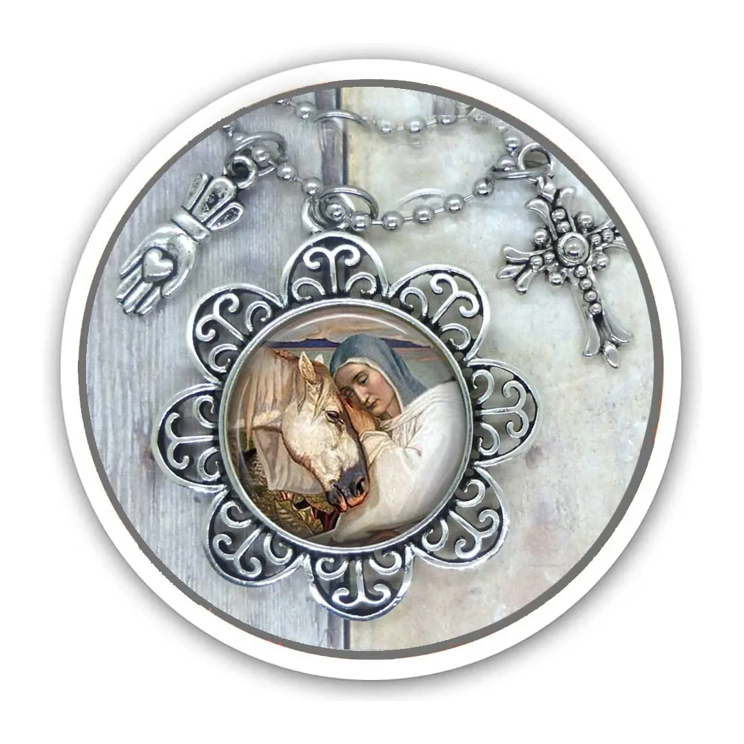 Horse Lover, Saint Ann Patron Saint of Equestrians, Lovely Image with Holy Cross, Helping Hand Charm, Comes in a Necklace, Saddle/Backpack Clip, Keychain, Purse Clip.