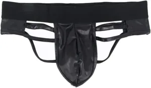HSQSMWJ Mens Leather G-String Thong Sexy Hollow Out Double Low Brief Bikinis Underwear
