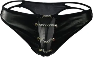 HSQSMWJ Mens Leather G-String Thong Sexy Hollow Out Double Low Brief Bikinis Underwear