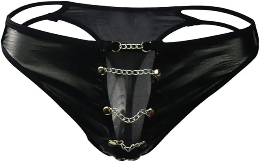 HSQSMWJ Mens Leather G-String Thong Sexy Hollow Out Double Low Brief Bikinis Underwear